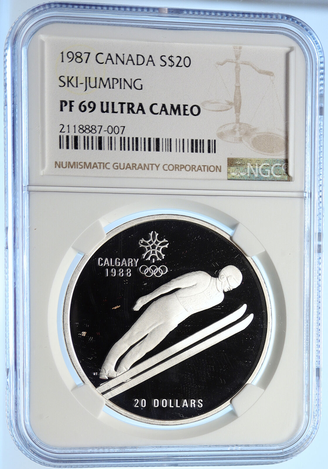 1987 CANADA 1988 CALGARY OLYMPICS Ski Jumping Proof Silver $20 Coin NGC i106441