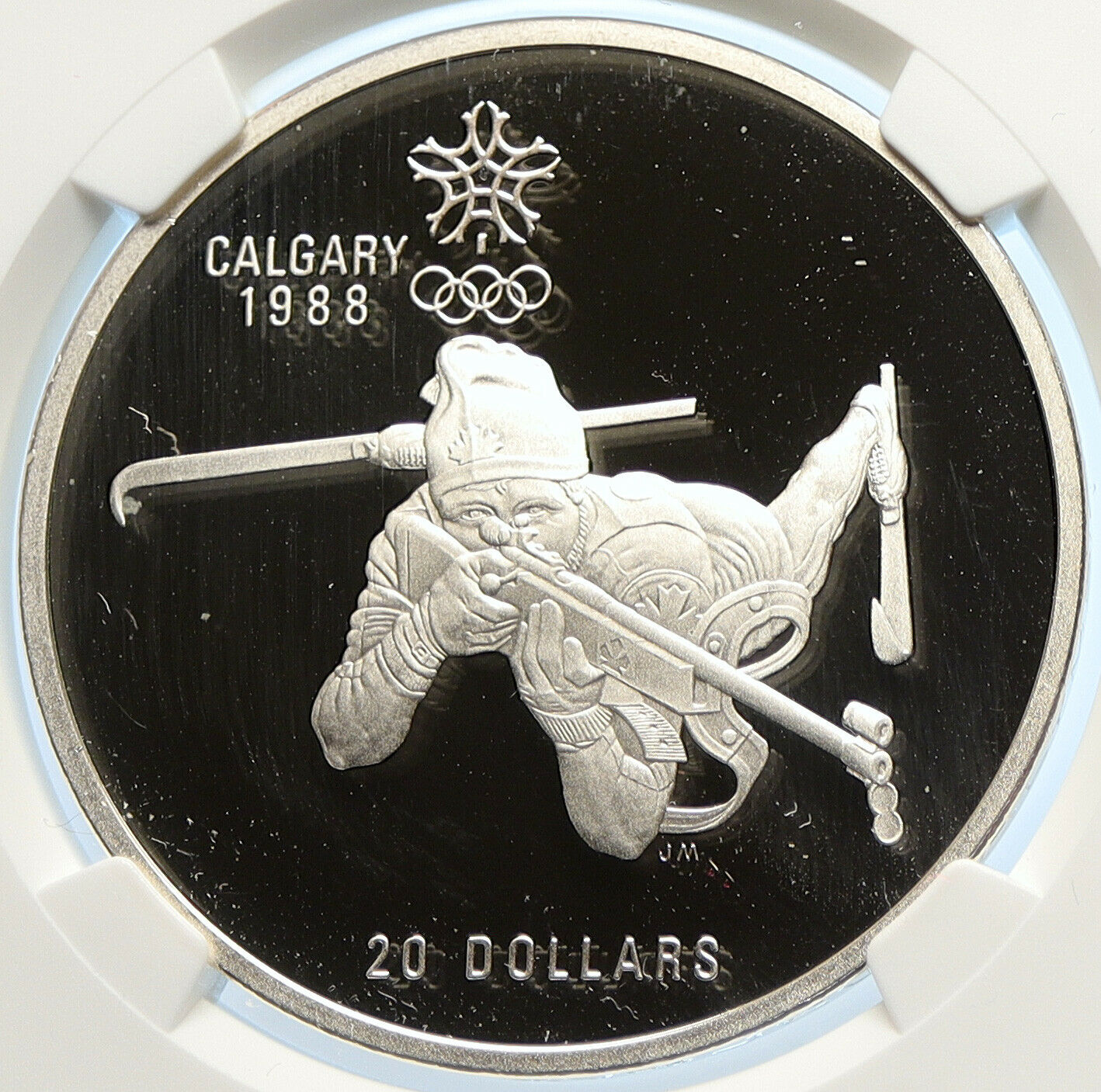 1986 CANADA Old 1988 CALGARY OLYMPICS BIATHLON Proof Silver $20 Coin NGC i106439