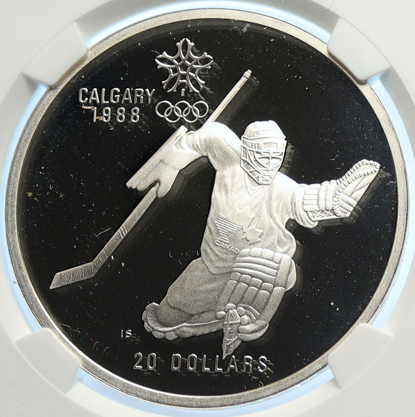 1986 CANADA for 1988 CALGARY OLYMPICS HOCKEY NGC Proof Silver $20 Coin i106455