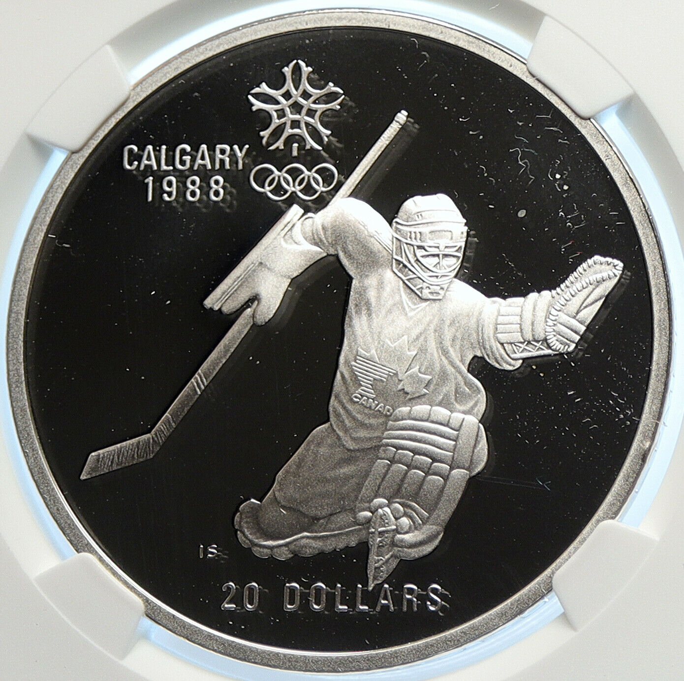 1986 CANADA for 1988 CALGARY OLYMPICS HOCKEY NGC Proof Silver $20 Coin i106454