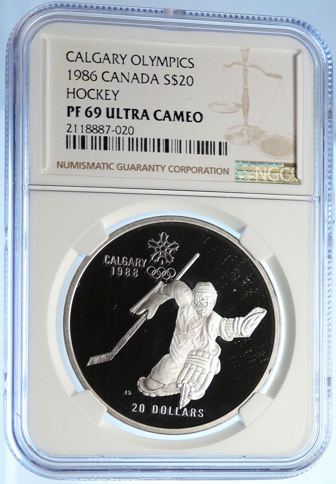 1986 CANADA for 1988 CALGARY OLYMPICS HOCKEY NGC Proof Silver $20 Coin i106454