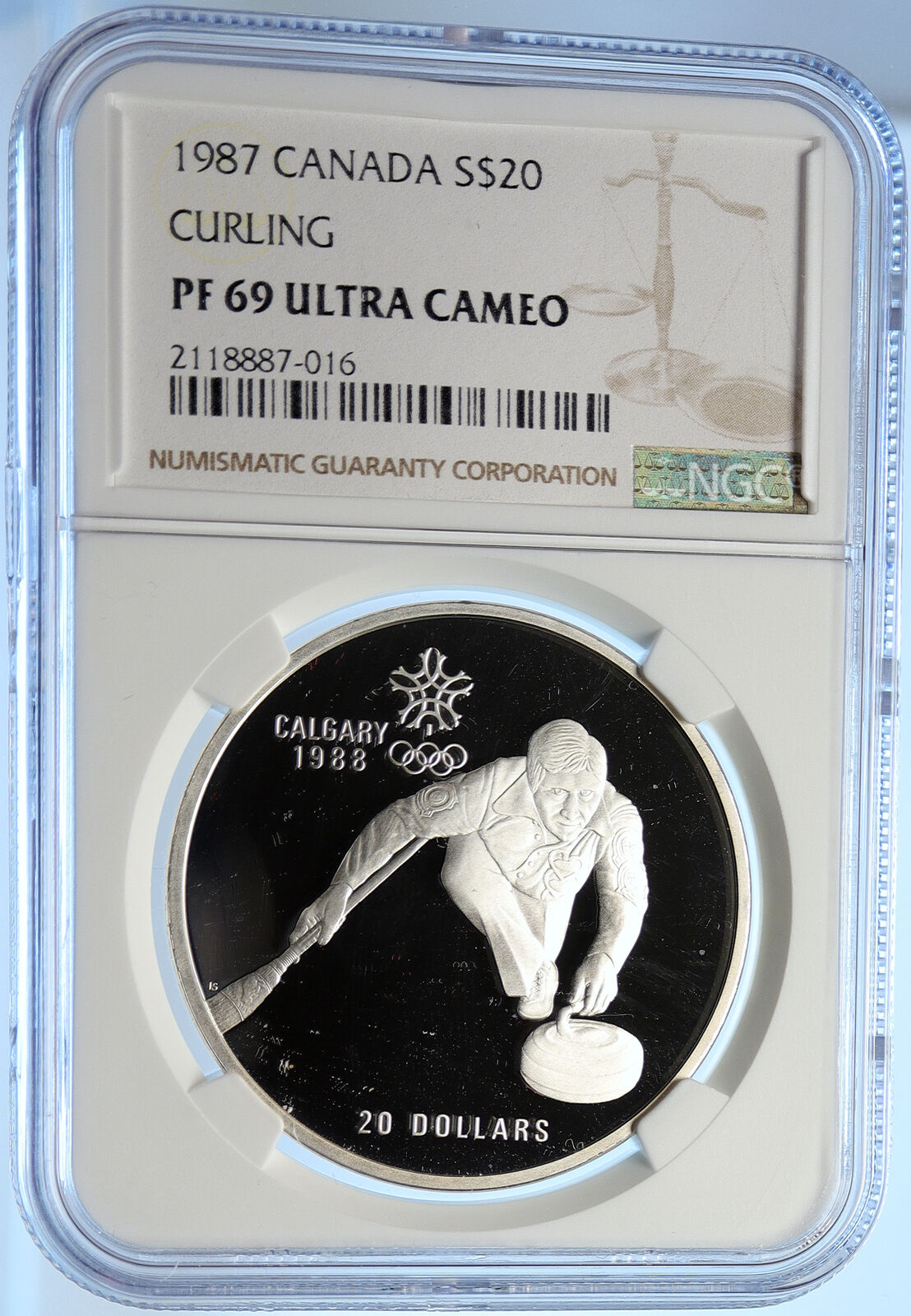 1987 CANADA 1988 CALGARY OLYMPICS Ice Curling Proof Silver $20 Coin NGC i106450