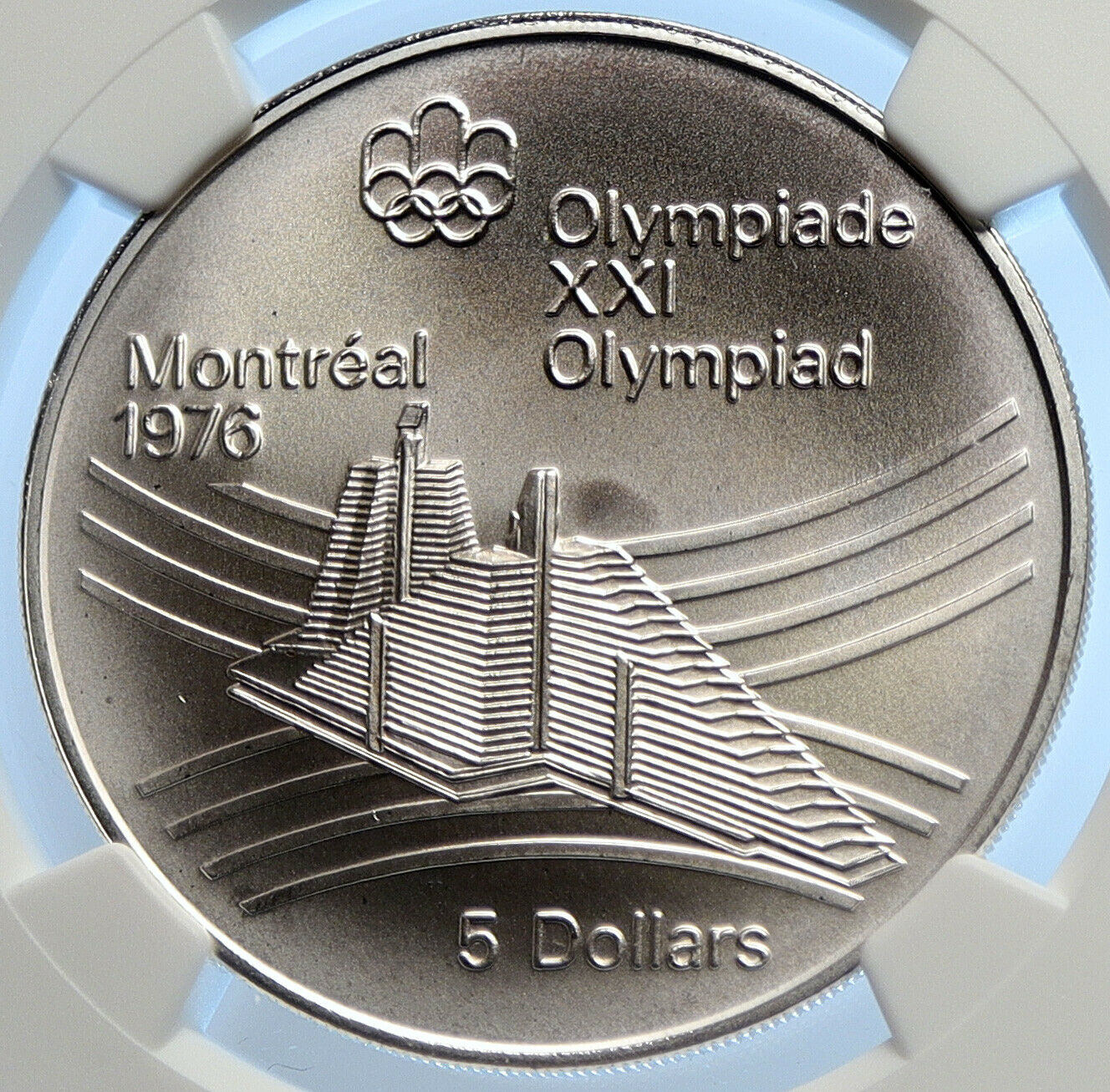 1976 CANADA UK Elizabeth II Olympics Montreal Village Silver $5 Coin NGC i106458