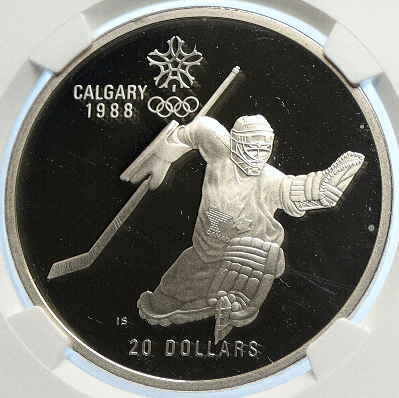 1986 CANADA for 1988 CALGARY OLYMPICS HOCKEY NGC Proof Silver $20 Coin i106456