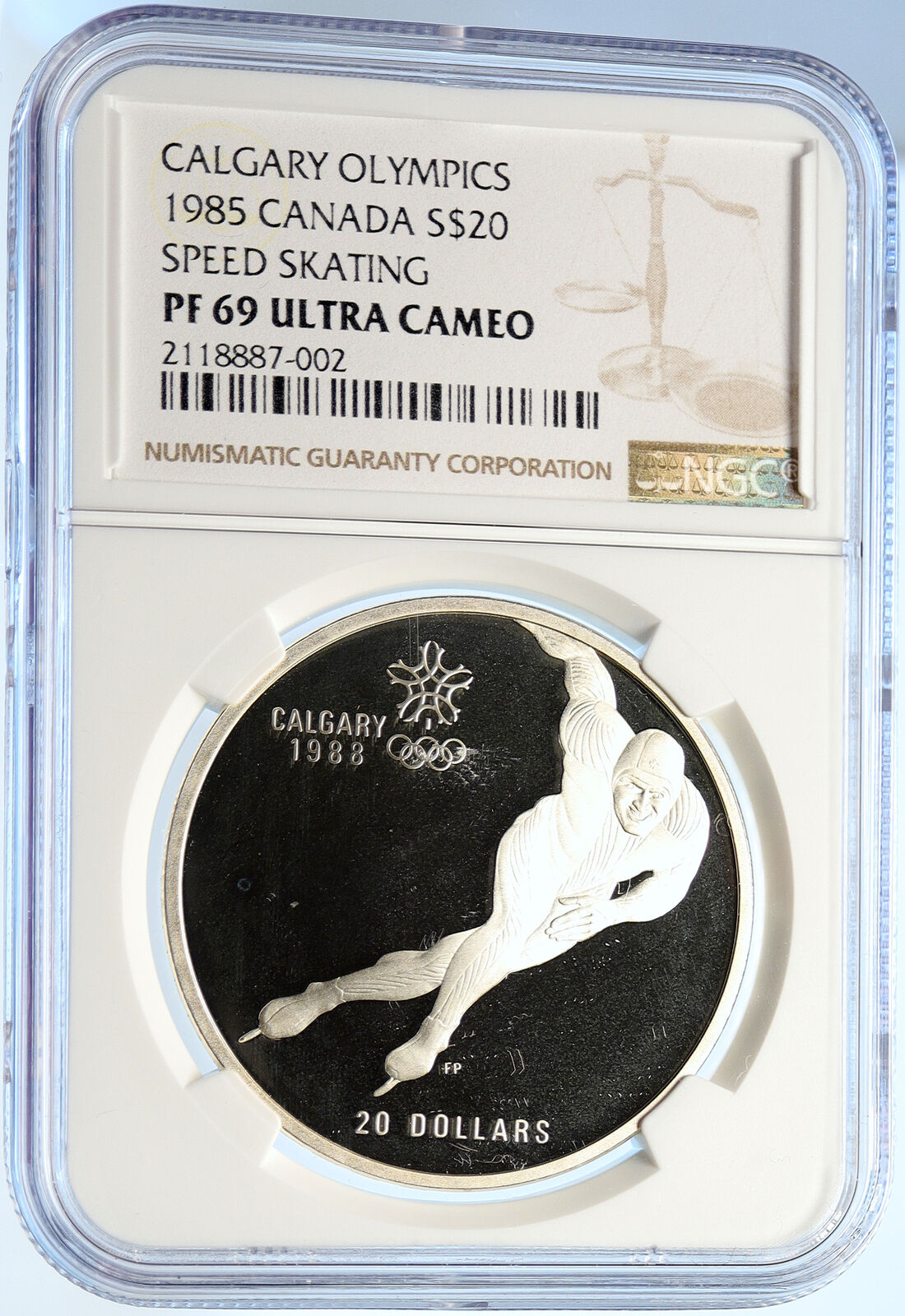 1985 CANADA 1988 CALGARY OLYMPIC Speed Skating Proof Silver $20 Coin NGC i106436