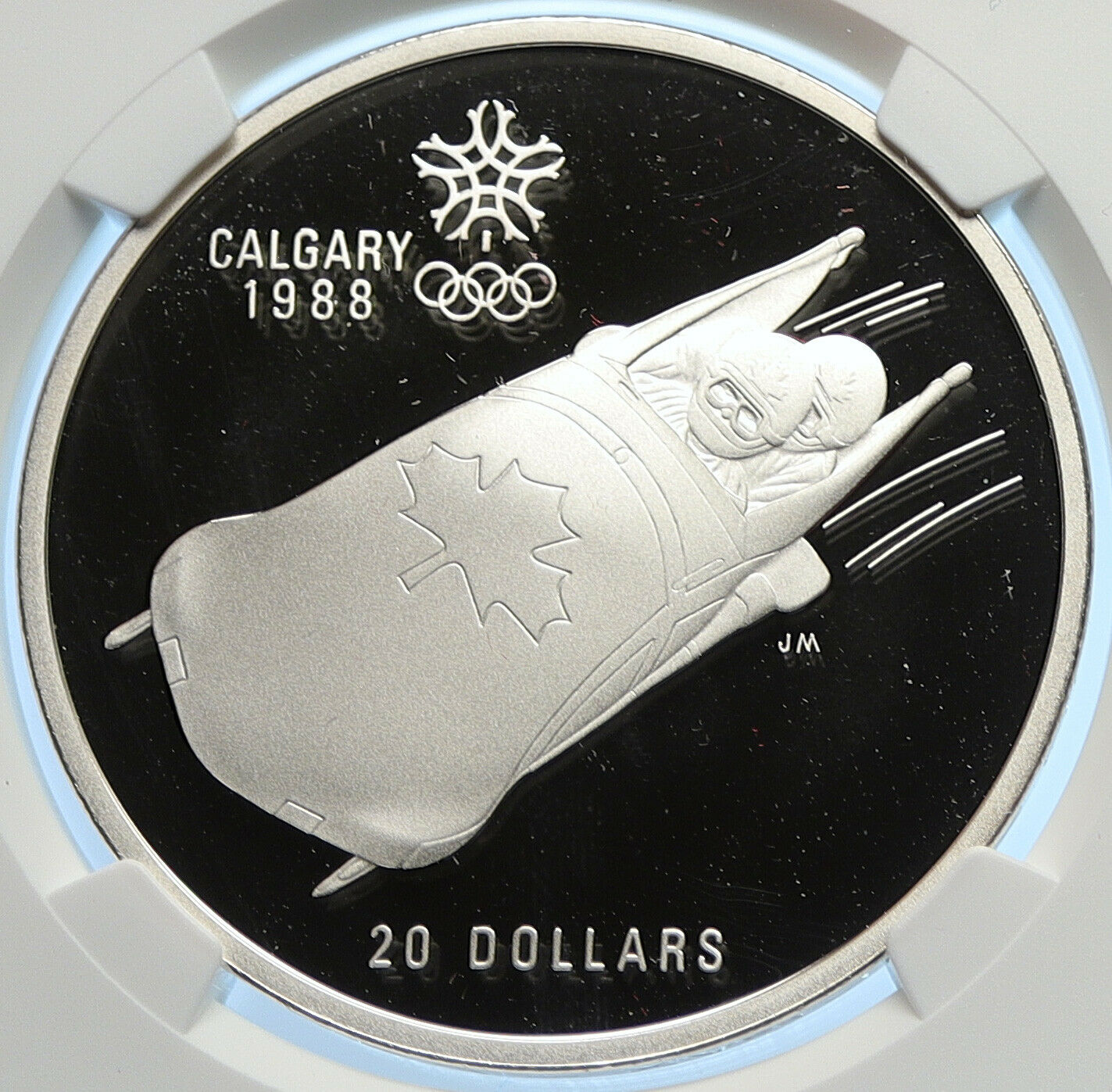 1987 CANADA 1988 CALGARY OLYMPICS Bobsled LUGE Proof Silver $20 Coin NGC i106443