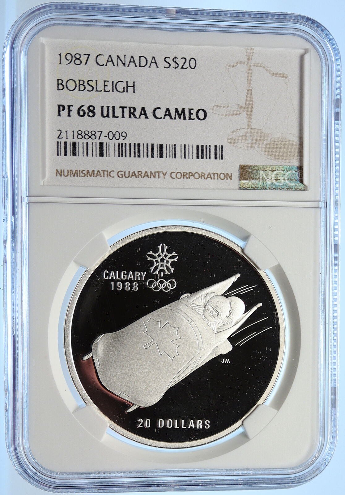 1987 CANADA 1988 CALGARY OLYMPICS Bobsled LUGE Proof Silver $20 Coin NGC i106443