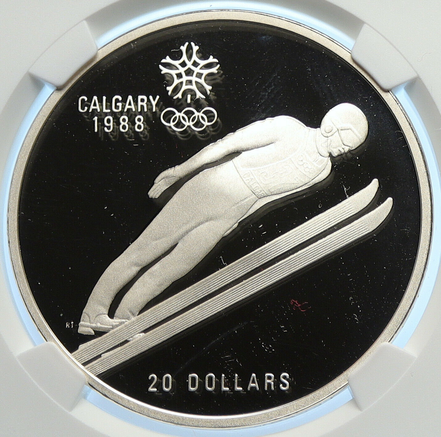 1987 CANADA 1988 CALGARY OLYMPICS Ski Jumping Proof Silver $20 Coin NGC i106442