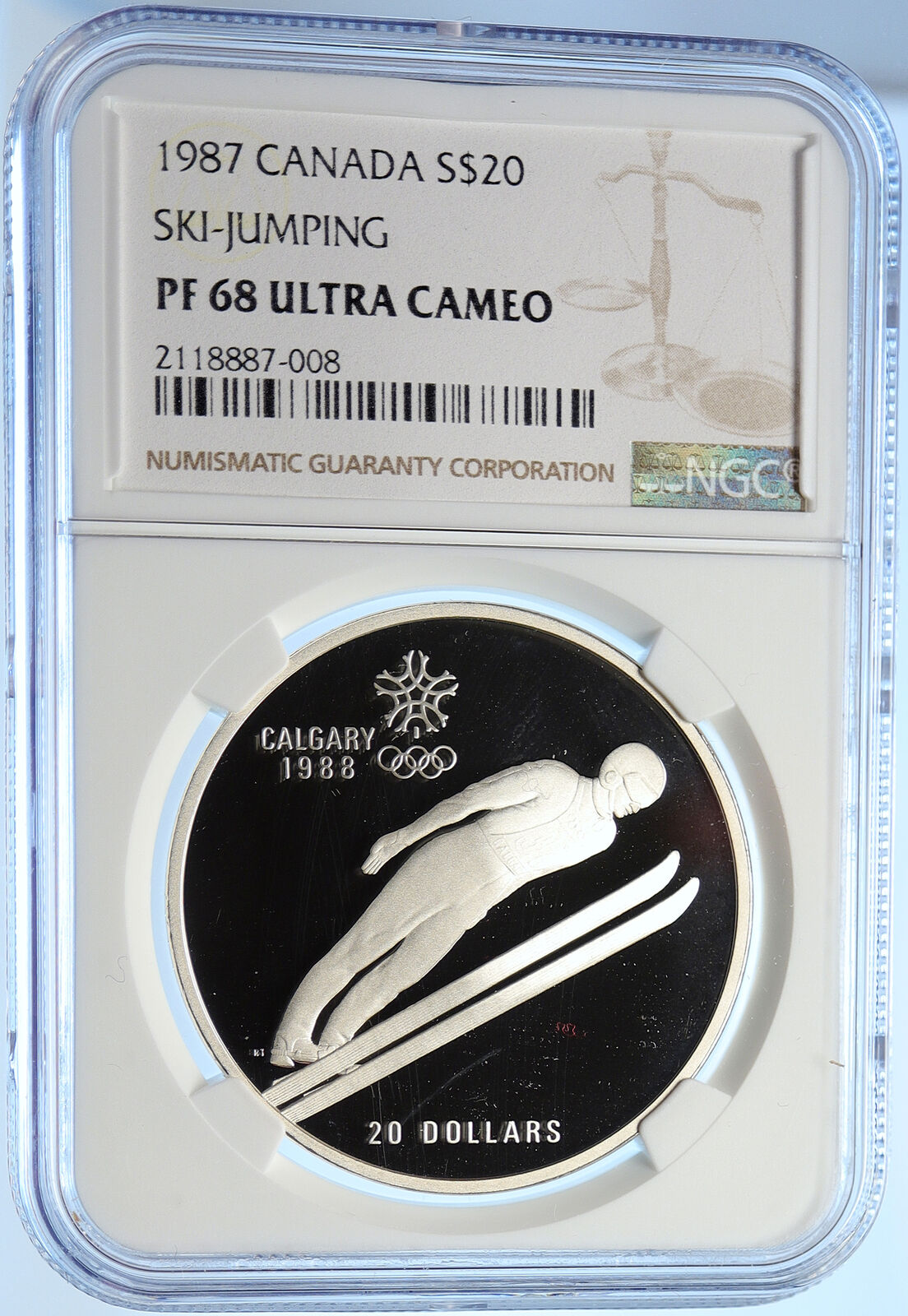 1987 CANADA 1988 CALGARY OLYMPICS Ski Jumping Proof Silver $20 Coin NGC i106442