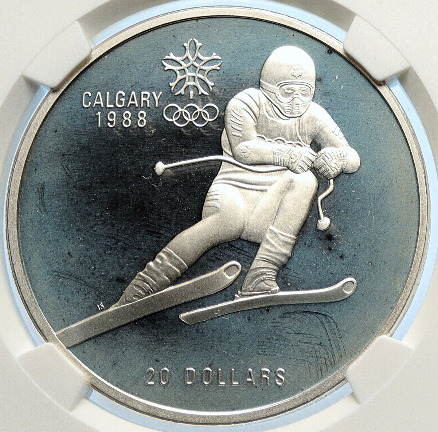 1985 CANADA Old 1988 CALGARY OLYMPICS Skiing Proof Silver $20 Coin NGC i106438