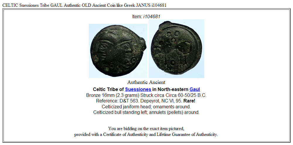 CELTIC Suessiones Tribe GAUL Authentic OLD Ancient Coin like Greek JANUS i104681