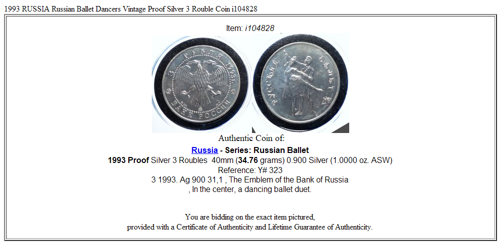 1993 RUSSIA Russian Ballet Dancers Vintage Proof Silver 3 Rouble Coin i104828