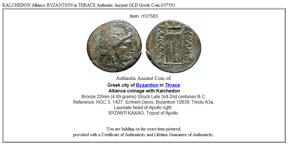 KALCHEDON Alliance BYZANTION in THRACE Authentic Ancient OLD Greek Coin i107583