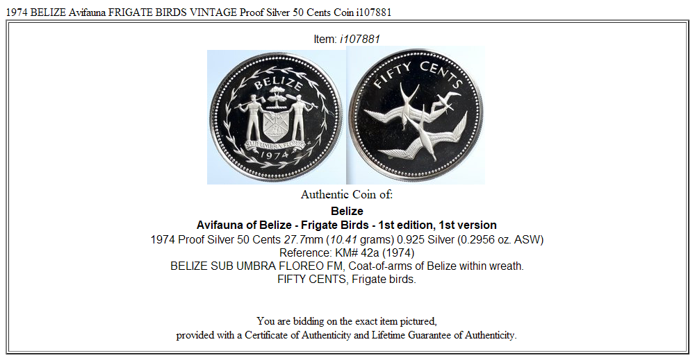 1974 BELIZE Avifauna FRIGATE BIRDS VINTAGE Proof Silver 50 Cents Coin i107881