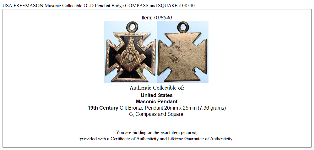 USA FREEMASON Masonic Collectible OLD Pendant Badge COMPASS and SQUARE i108540