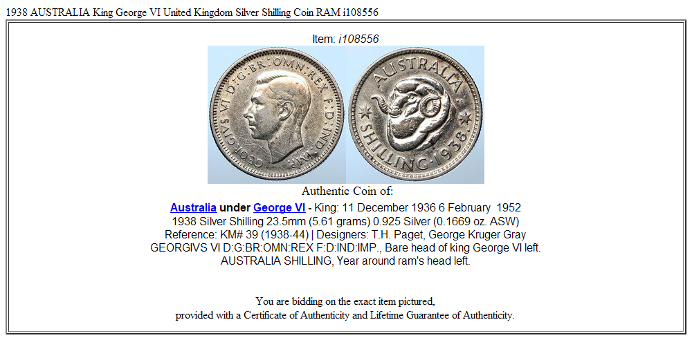 1938 AUSTRALIA King George VI United Kingdom Silver Shilling Coin RAM i108556