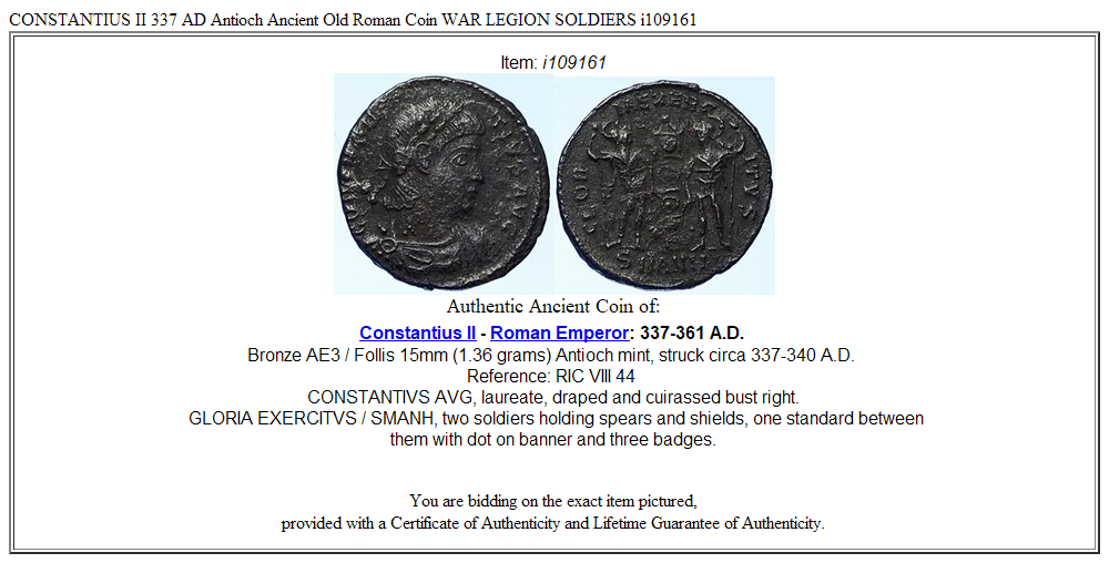 CONSTANTIUS II 337 AD Antioch Ancient Old Roman Coin WAR LEGION SOLDIERS i109161