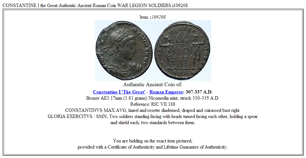 CONSTANTINE I the Great Authentic Ancient Roman Coin WAR LEGION SOLDIERS i109208