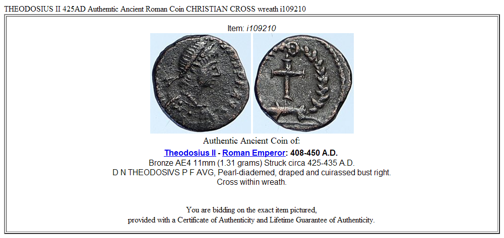 THEODOSIUS II 425AD Authemtic Ancient Roman Coin CHRISTIAN CROSS wreath i109210