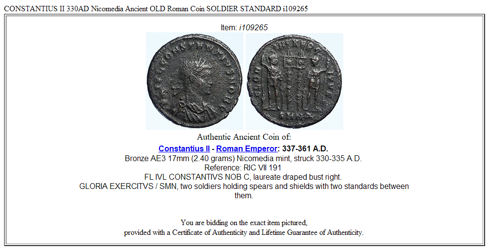 CONSTANTIUS II 330AD Nicomedia Ancient OLD Roman Coin SOLDIER STANDARD i109265