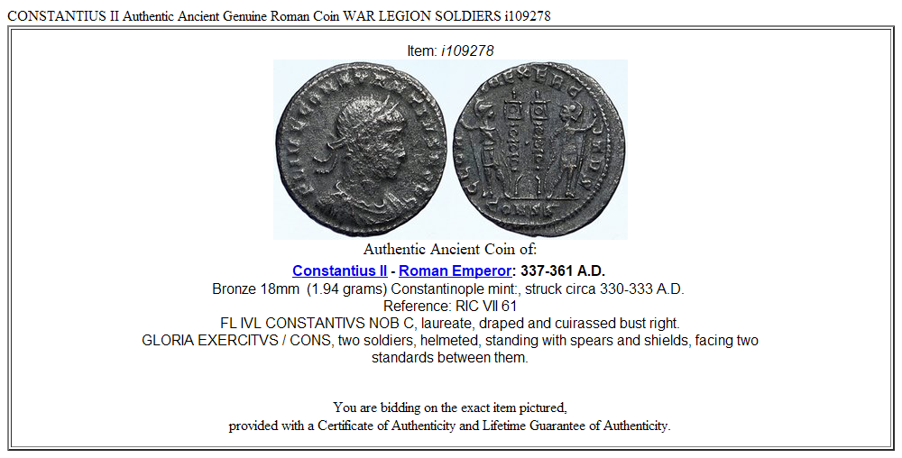 CONSTANTIUS II Authentic Ancient Genuine Roman Coin WAR LEGION SOLDIERS i109278