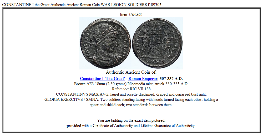 CONSTANTINE I the Great Authentic Ancient Roman Coin WAR LEGION SOLDIERS i109305