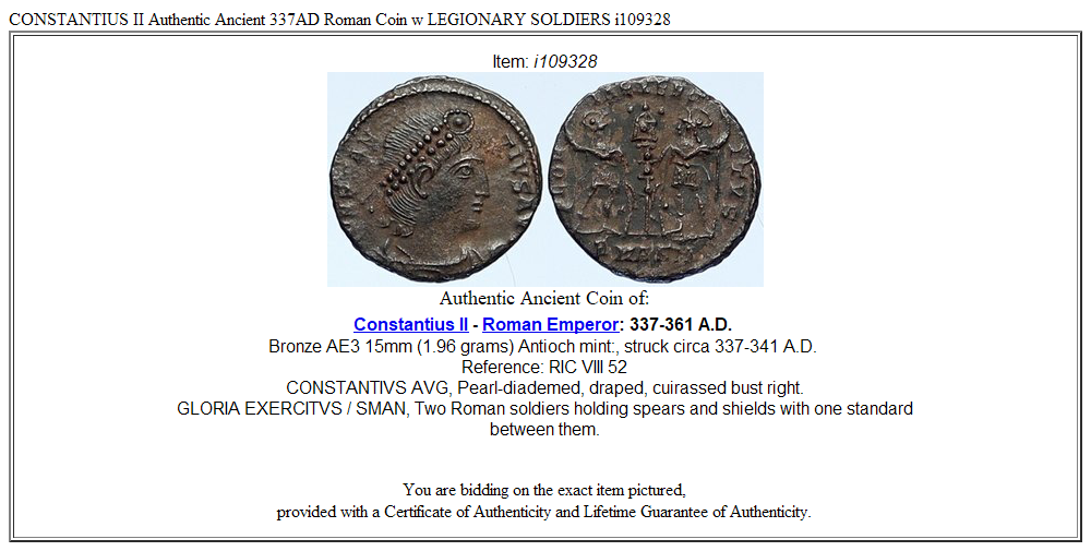 CONSTANTIUS II Authentic Ancient 337AD Roman Coin w LEGIONARY SOLDIERS i109328