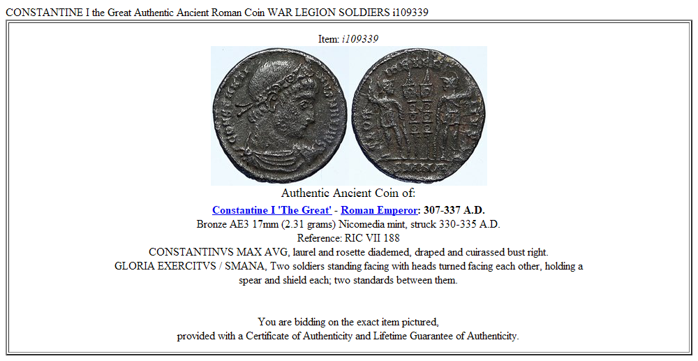 CONSTANTINE I the Great Authentic Ancient Roman Coin WAR LEGION SOLDIERS i109339