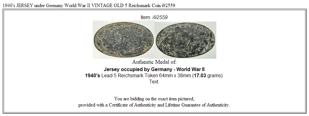 1940's JERSEY under Germany World War II VINTAGE OLD 5 Reichsmark Coin i92559