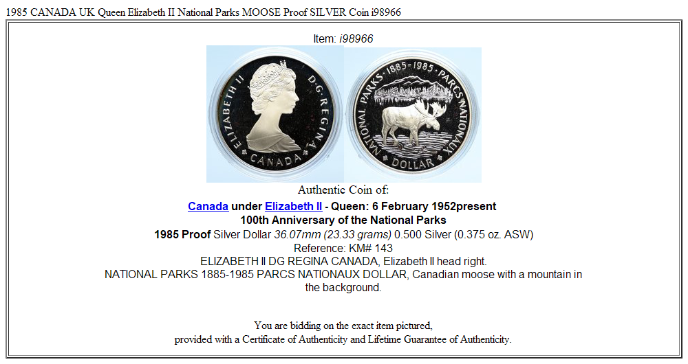 1985 CANADA UK Queen Elizabeth II National Parks MOOSE Proof SILVER Coin i98966