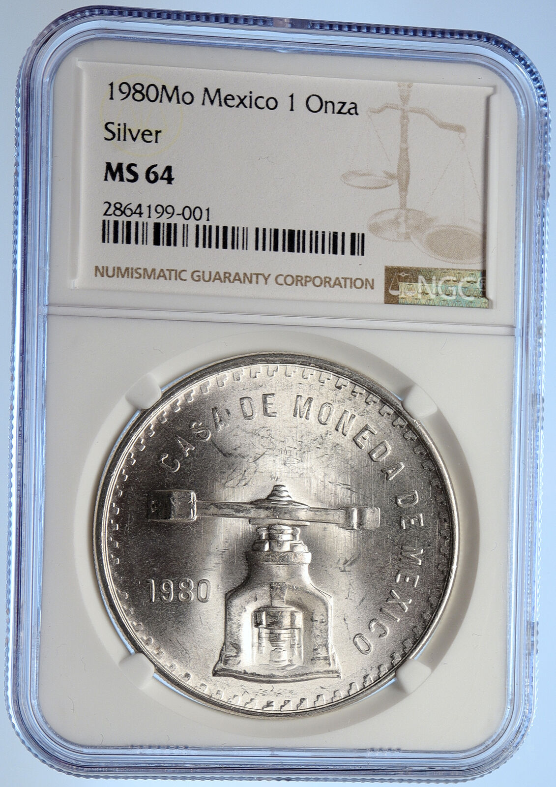 1980 MEXICO Huge Medallic SILVER Onza Mexican OLD COIN PRESS Scales NGC i106595