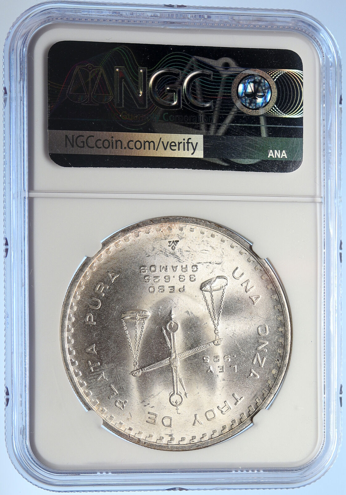 1980 MEXICO Huge Medallic SILVER Onza Mexican OLD COIN PRESS Scales NGC i106599