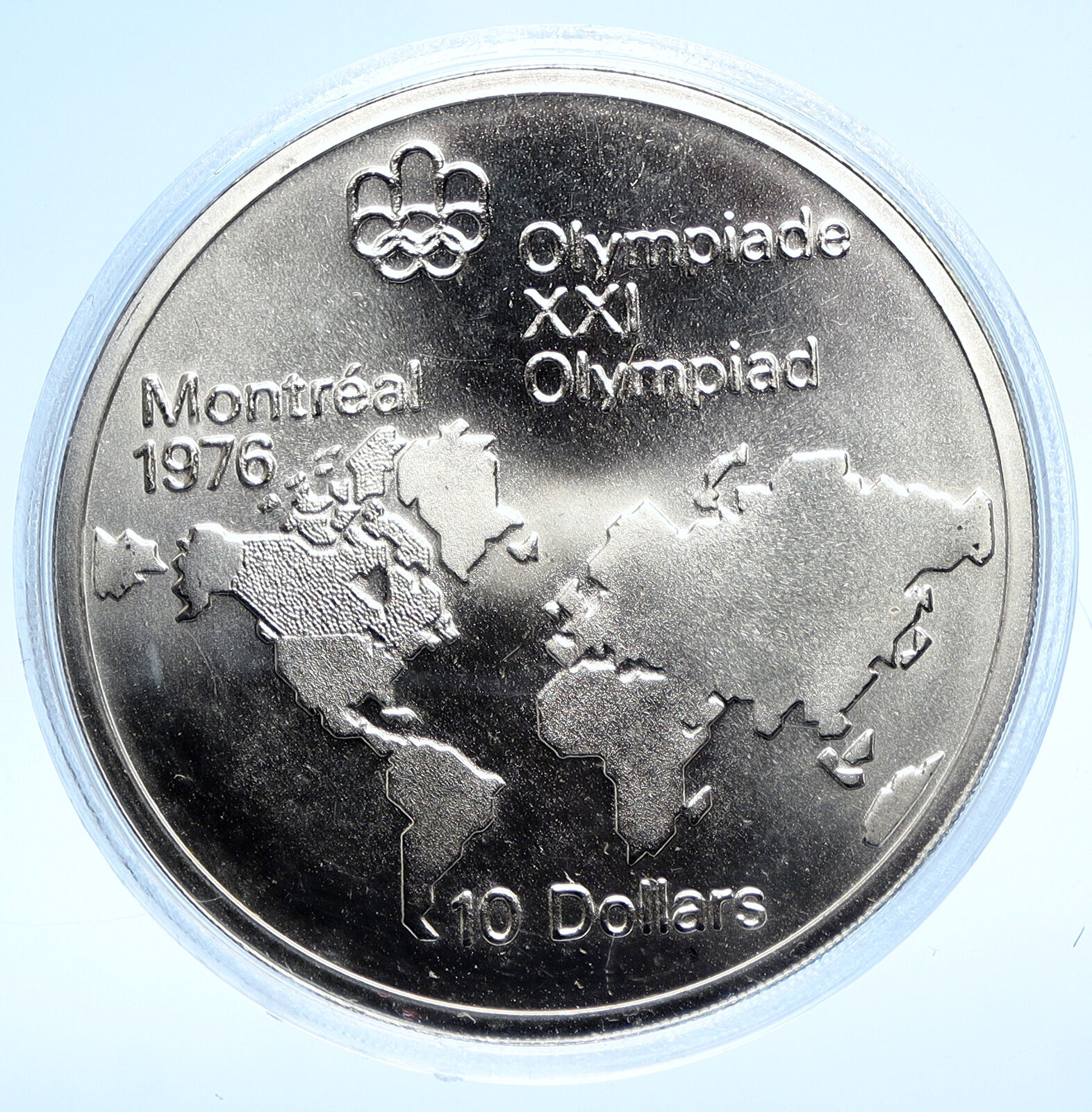 1973 CANADA Elizabeth II Olympics Montreal World Map BU Silver $10 Coin i107752