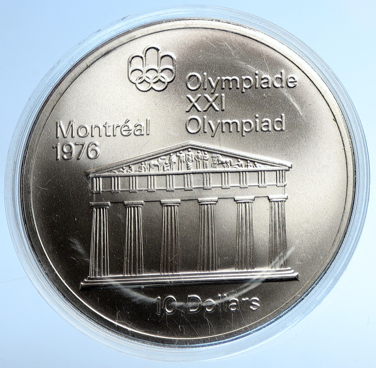 1974 CANADA Elizabeth II Olympic Montreal ZEUS TEMPLE Old BU Silver Coin i107754