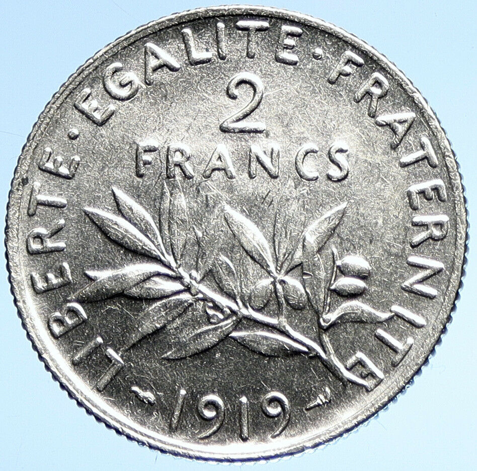 1919 FRANCE w La Semeuse Sower Woman Antique Silver 2 Francs French Coin i107899