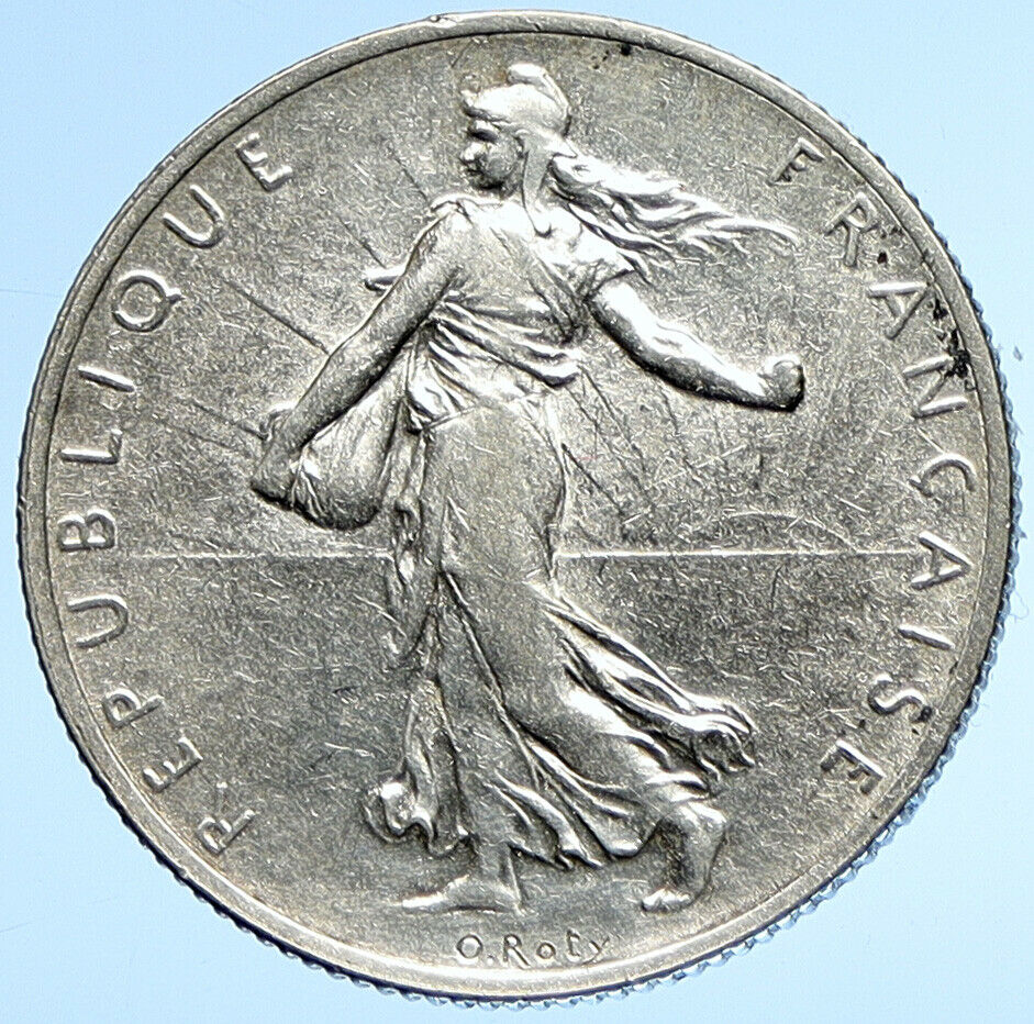 1918 FRANCE w La Semeuse Sower Woman Antique Silver 2 Francs French Coin i107898