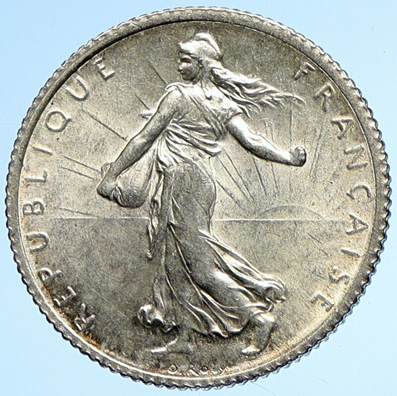 1916 FRANCE La Semeuse Sower Woman ANTIQUE Silver 1 Franc French Coin i107896