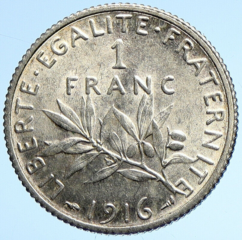 1916 FRANCE La Semeuse Sower Woman ANTIQUE Silver 1 Franc French Coin i107896