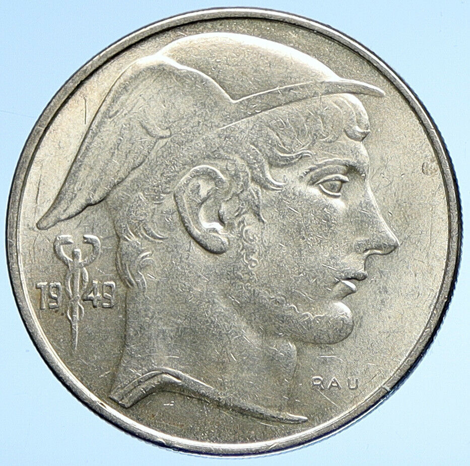 1949 BELGIUM with MERCURY Hermes VINTAGE Silver 20 Francs Belgian Coin i107900