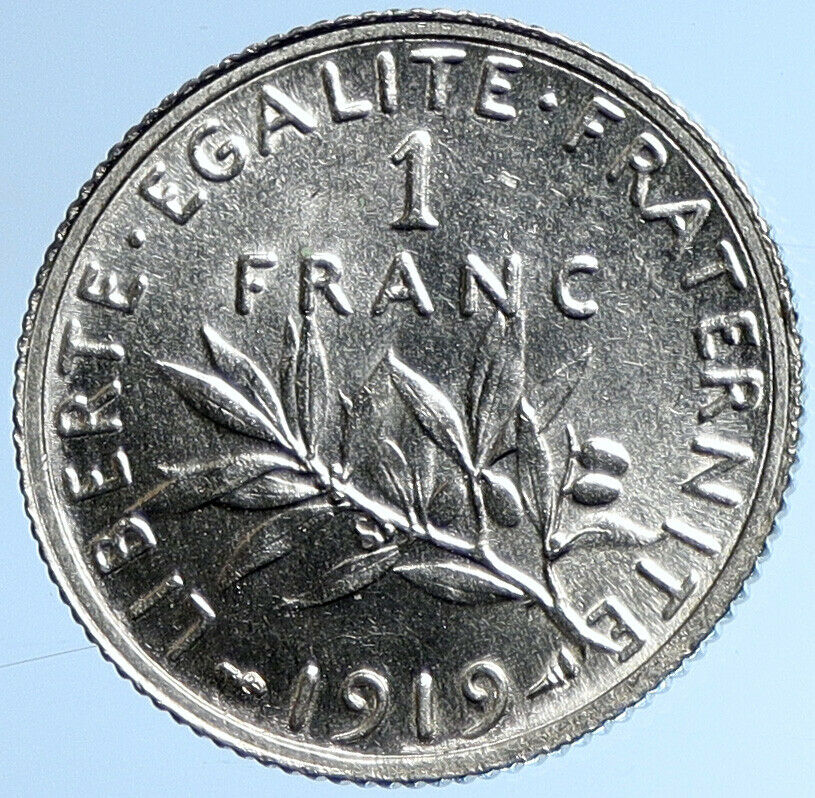 1919 FRANCE w La Semeuse Sower Woman ANTIQUE Silver 1 Franc French Coin i107912