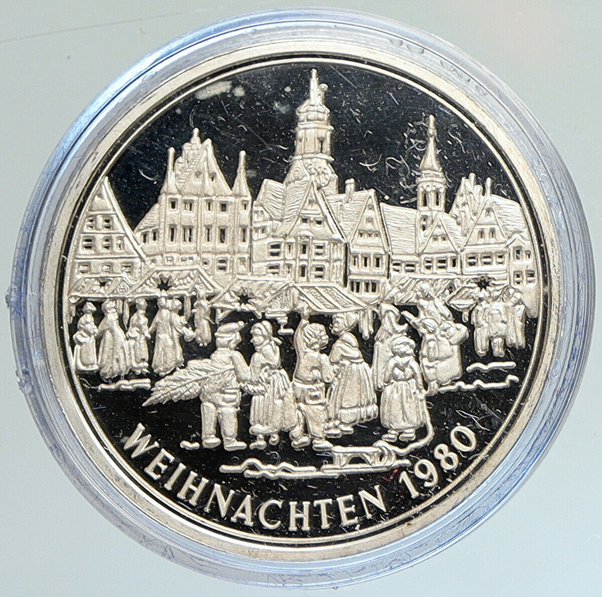 1980 GERMANY Vintage CHRISTMAS WEIHNACTEN Old Proof Silver German Medal i107931