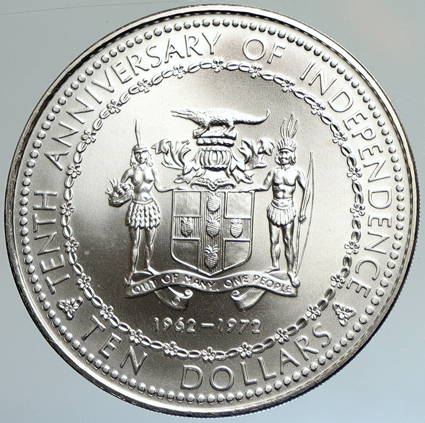 1972 JAMAICA 10th Independence Anniversary Old BU SILVER 10 Dollars Coin i107930