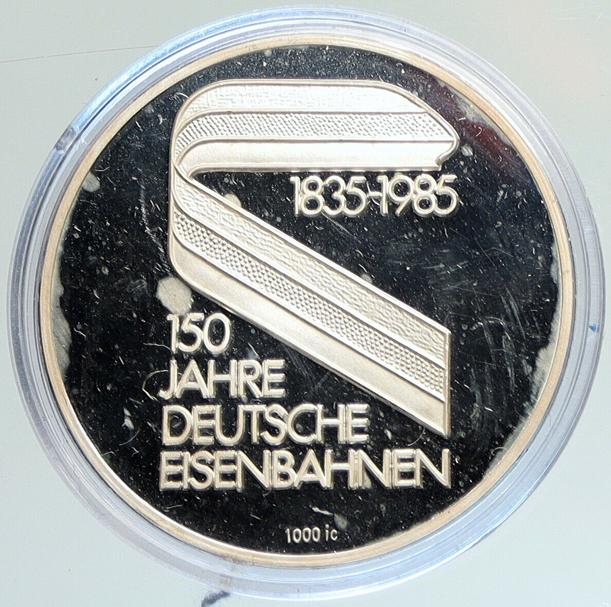 1985 GERMANY 150 Years DEUTSCHE BAHN 3 Trains Proof Silver German Medal i107934