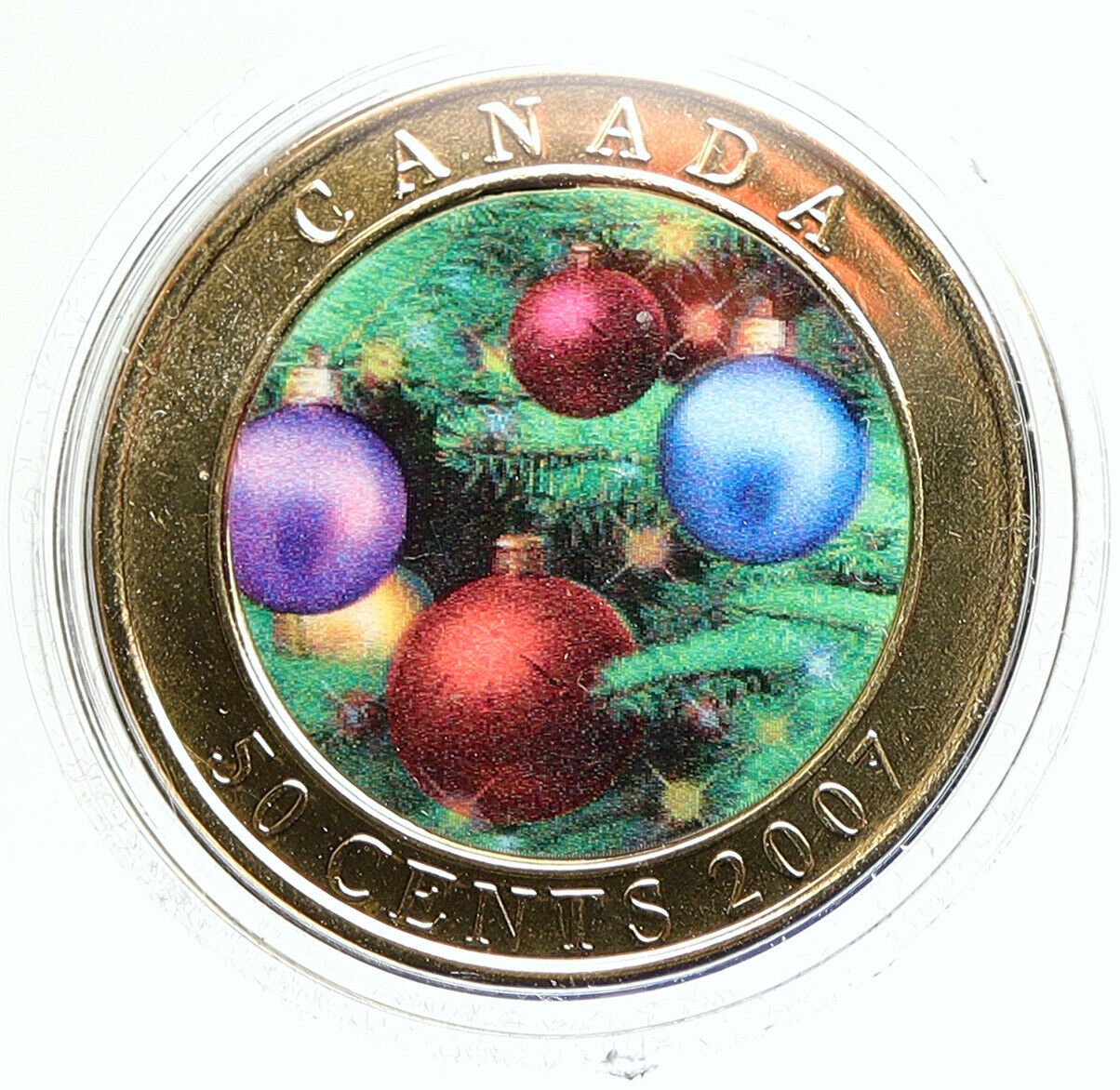 2007 CANADA Queen Elizabeth II Holiday ORNAMENTS Colorized 50 Cents Coin i107941