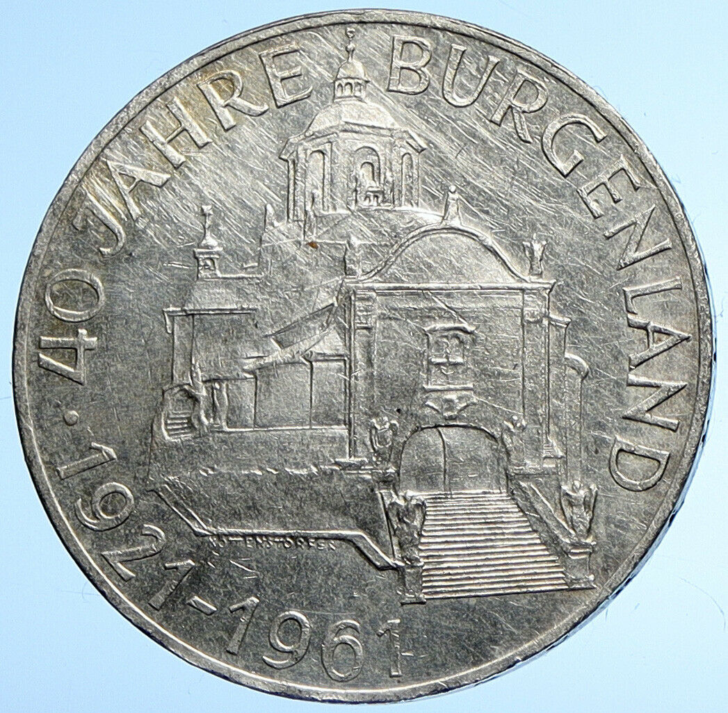 1961 AUSTRIA w Burgenland Anniversary ANTIQUE Silver 25 Schilling Coin i107853