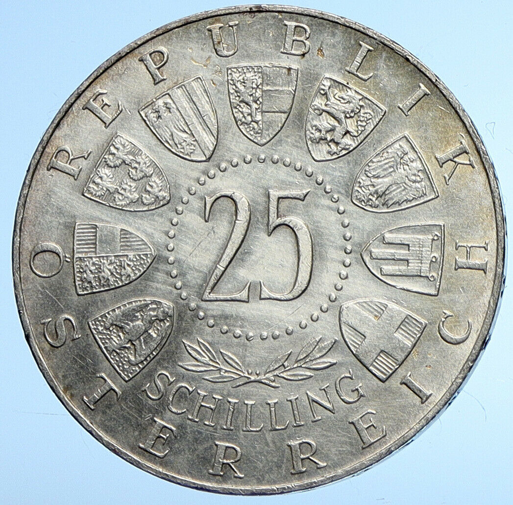 1961 AUSTRIA w Burgenland Anniversary ANTIQUE Silver 25 Schilling Coin i107853