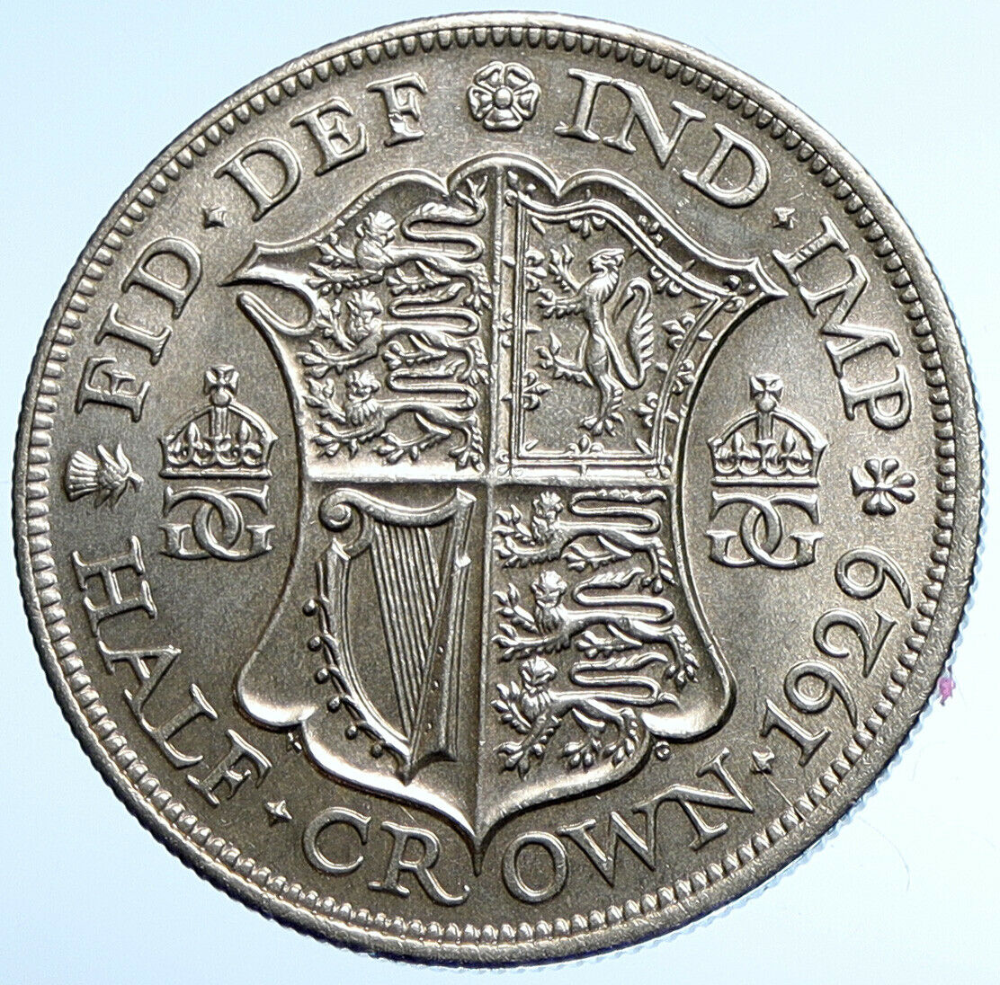 1929 Great Britain UK United Kingdom King George V SILVER 1/2 Crown Coin i107864