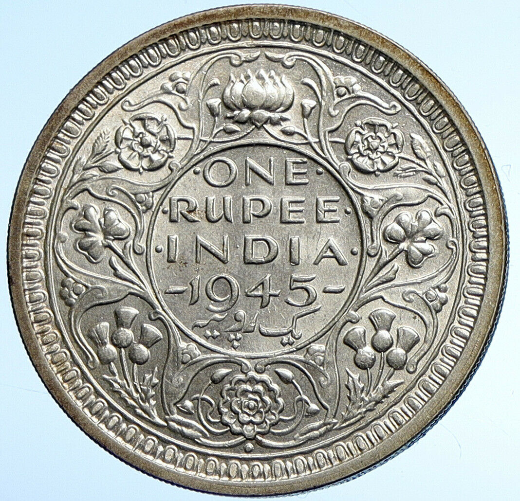 1945 B United Kingdom KING GEORGE VI British INDIA Old Silver Rupee Coin i107854