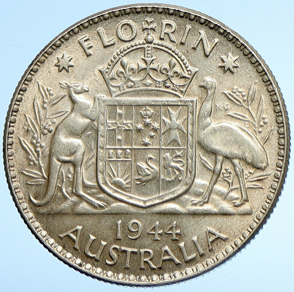 1944 AUSTRALIA UK Large King George VI Kangaroos OLD Silver Florin Coin i107873