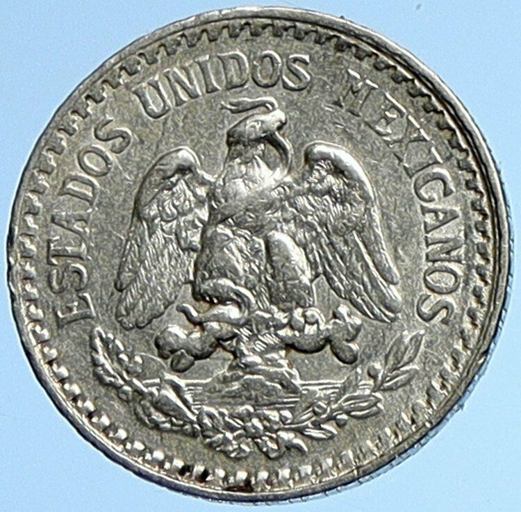 1919 M MEXICO Eagle Wreath ANTIQUE OLD Mexican Silver 10 Centavos Coin i107866